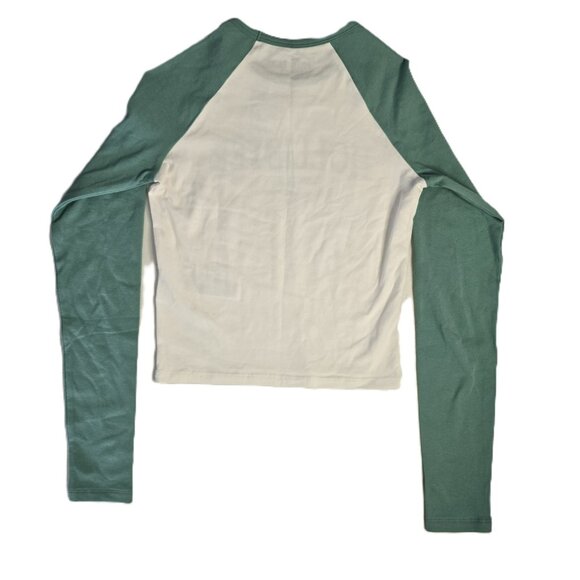 Hollister Green Raglan Long Sleeve Shirt Women’s Size XS – NWT White & Green Top - Picture 4 of 6